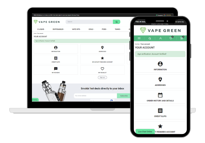 Green verification notification on the My Account page