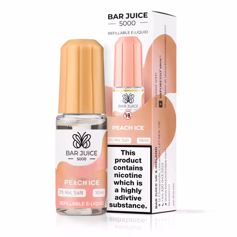Peach Ice Nic Salt E-Liquid by Bar Juice 5000 - Image 1