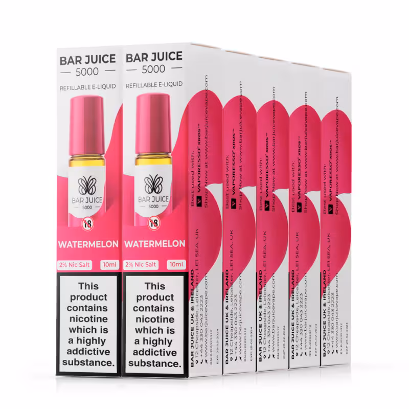 Watermelon Nic Salt E-Liquid by Bar Juice 5000 - 10 Pack - Image 1