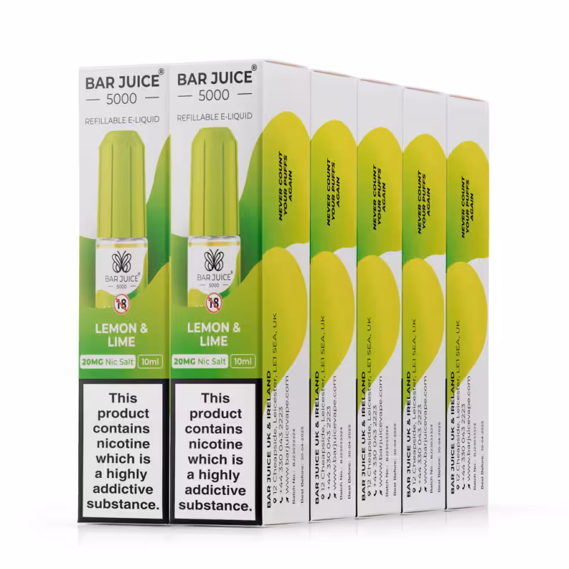 Lemon & Lime Nic Salt E-Liquid by Bar Juice 5000 - 10 Pack - Image 1