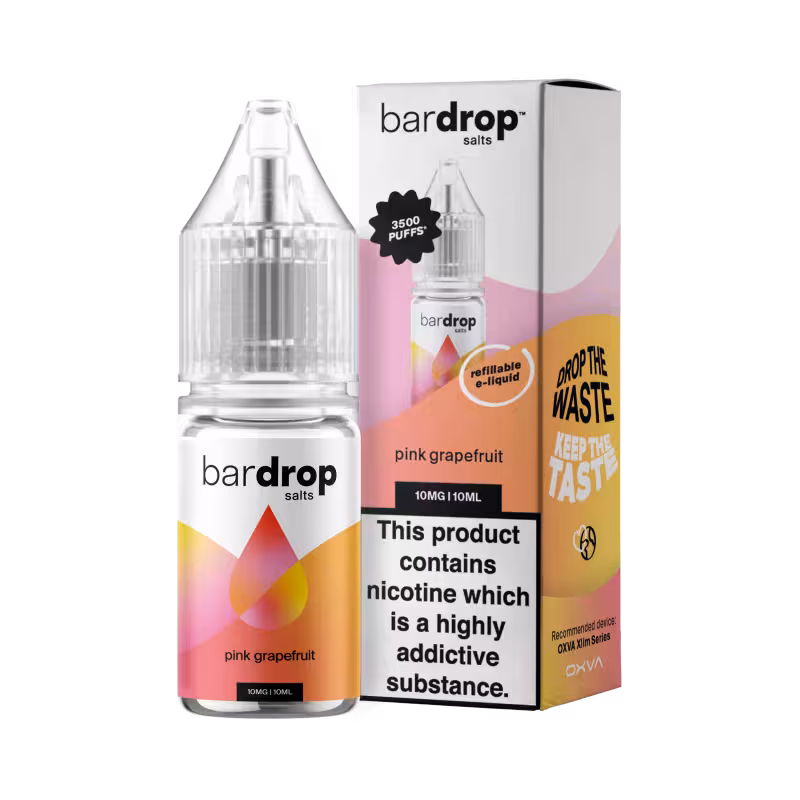 Pink Grapefruit Nic Salt by Bar Drop e-liquid bottle. Refreshing grapefruit flavored vape juice.