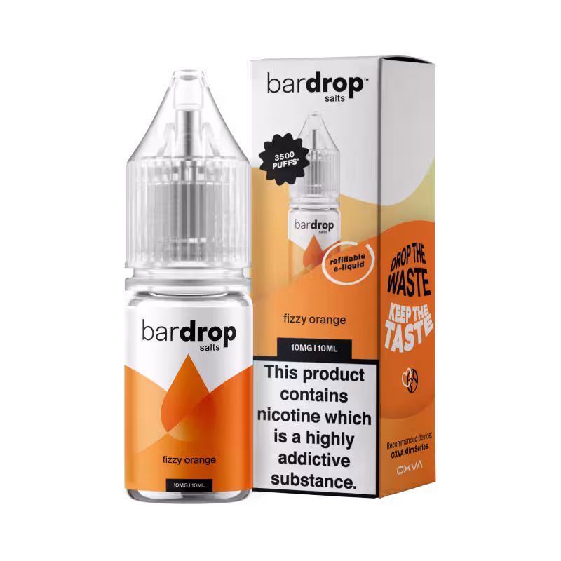 Fizzy Orange Nic Salt by Bar Drop e-liquid bottle.